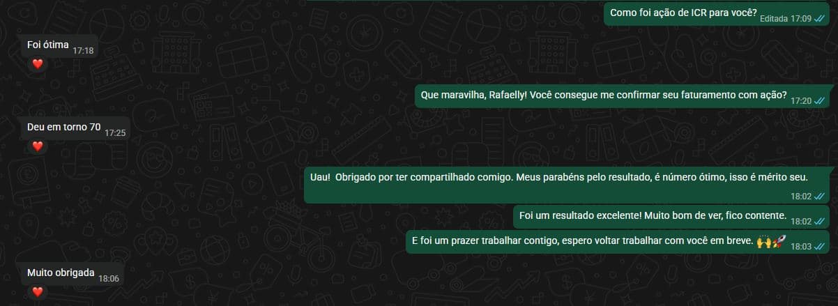 Print de WhatsApp: Rafaelly confirmou R$ 70 mil de faturamento