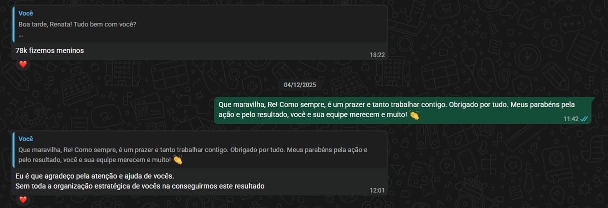 Print de WhatsApp: Renata confirmou R$ 78 mil de faturamento