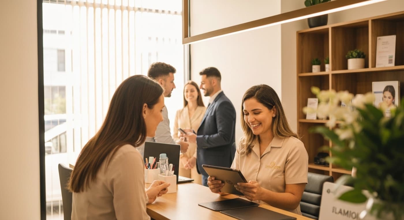 Equipe operando tráfego pago e atendimento ao cliente